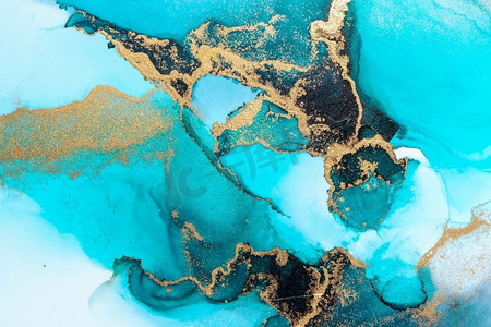 大理石液体水墨艺术画在纸上的豪华蓝色抽象背景.图画水族馆海底世界