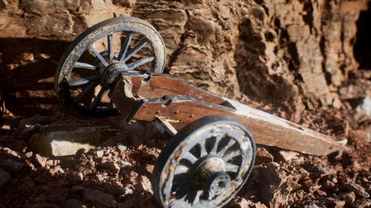 石质峡谷中的古代历史枪支