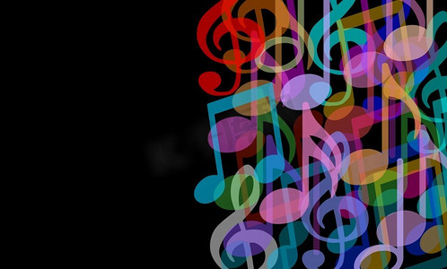 音乐背景和音乐艺术符号作为一组旋律音符组合在一起，形成3D插图风格的音频和声概念。