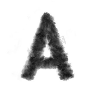 字母A由黑色的云或烟雾在白色背景与复制空间，不渲染。字母A在白色背景上由乌云制成。