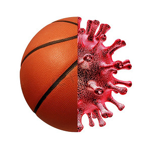 篮球和冠状病毒大流行或运动取消由于新冠肺炎或流感病毒感染风险与3D插图元素。