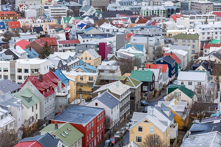 冰岛首都雷克雅未克市鸟瞰图
