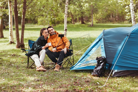 旅行、帐篷、露营、智能手机