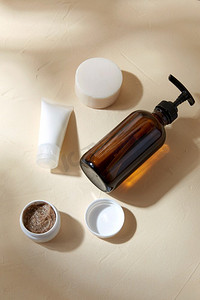 瓶子透明摄影照片_ 肥皂，瓶子，保湿，磨砂膏