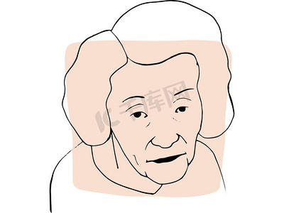手绘老妇人轮廓肖像，样品颜色为淡米色。不同的人和肤色的抽象集合。多样性概念