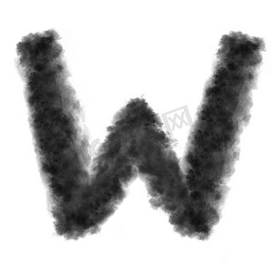 字母W由黑云或烟雾在白色背景上制作，带有复制空间，不渲染..字母W由白色背景上的黑云组成。