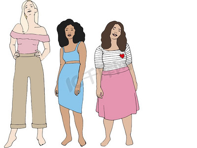 一组不同体型的女性的插图。妇女多样性