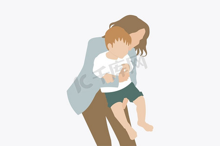 一个母亲抱着她的婴儿蹒跚学步的插图—时尚和最小的肖像