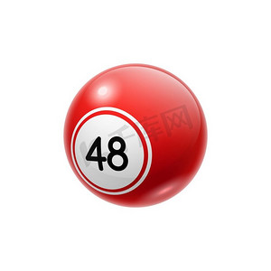 符号向量摄影照片_48宾果彩票号码孤立红球与数字。矢量基诺或台球游戏符号。球与四十八个数字孤立幸运球