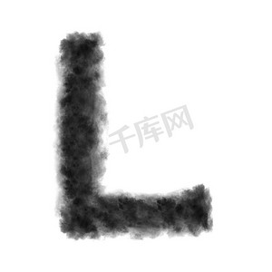字母L由黑色的云或烟雾在白色背景与复制空间，不渲染。字母L由黑色的云在白色背景。