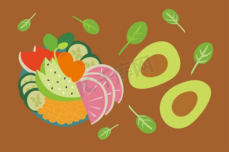 插图水果摄影照片_水果和蔬菜插图.健康和有机食品.素食主义和素食主义