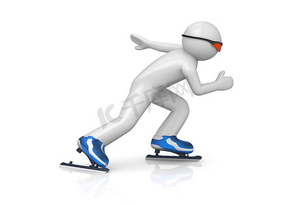 滑冰加速(白色背景3D孤立人物系列)
