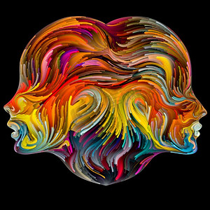 心灵修复系列抽象五颜六色的一对夫妇的脸剪影画成热情，团结和爱的心形象征。