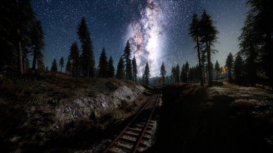 铁路和森林上方的银河