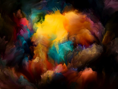 彩色星云烟雾摄影照片_油漆烟雾。彩色梦幻系列。关于想象力、创造力和艺术绘画主题的渐变和光谱色调的背景设计