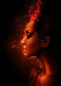 头像框定制摄影照片_燃烧的女人头像