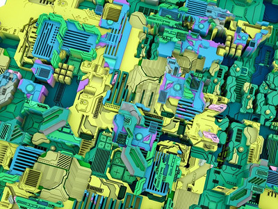 世界系列科学、现代技术和教育主题的抽象技术模式的3D渲染。