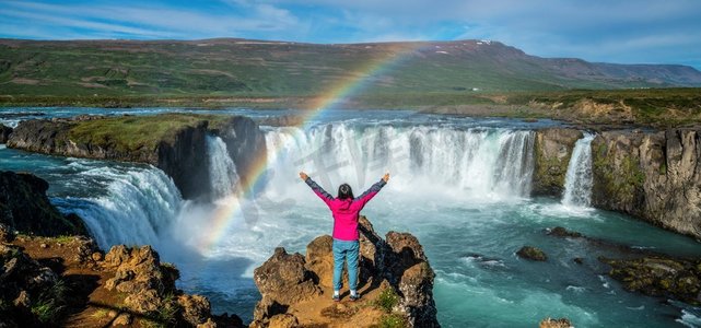  背包客，美丽的，蓝色，dettifoss