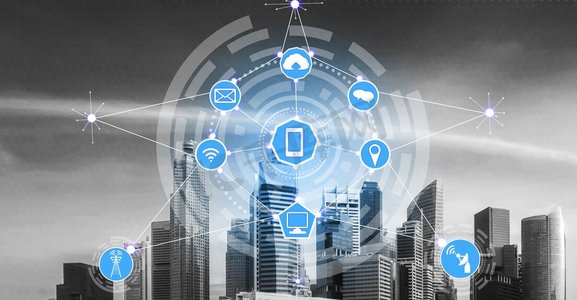 (iot) 和信息通信技术 (ict) 的概念反对现代城市建筑的背景