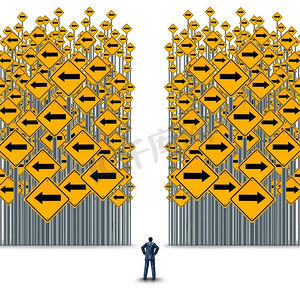 商业决策或职业道路概念或企业十字路口隐喻选择战略或道路与3D插图元素。