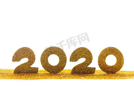 2020新年豪华闪光设计概念数字在金色闪光隔绝在白色背景2020新年闪光设计