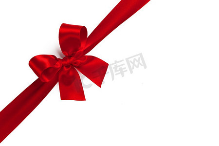 边境设计摄影照片_红色礼品弓孤立在白色背景。红色礼品蝴蝶结白色