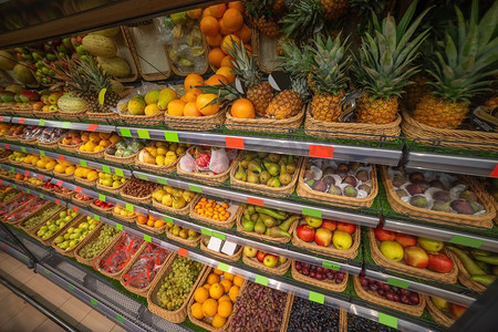 商店柜台上的水果。食品