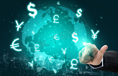 货币兑换全球外币金融-不同世界货币符号兑换的国际外汇市场。