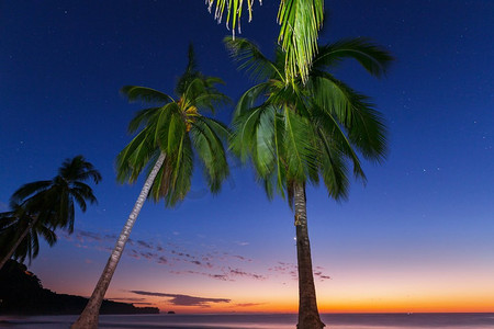 夜色中美丽梦幻的热带海滩