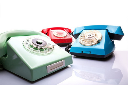 三个老式电话孤立在白色背景