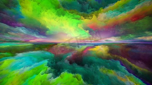 梦之地系列关于宇宙、自然、风景画、创造力和想象力的数字色彩的安排