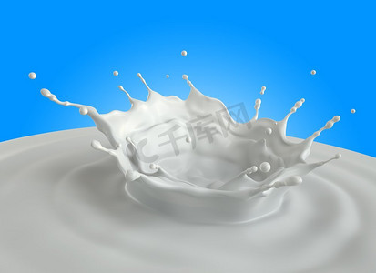 牛奶飞溅。包括剪辑路径。3D插图。牛奶飞溅