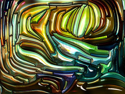 液体图案系列。彩色玻璃设计的构成让人想起新艺术运动的主题，以自然、美丽和灵性为主题