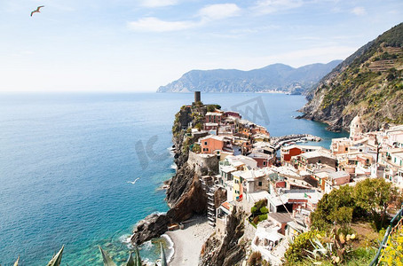 鸟瞰图Vernazza，五渔村，意大利