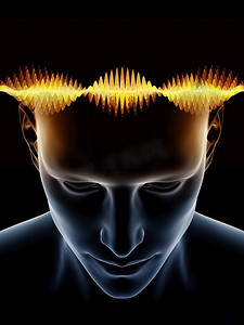 脑电波，人类思维，生物学和科学的工作主题的数字插图。虚拟思维系列