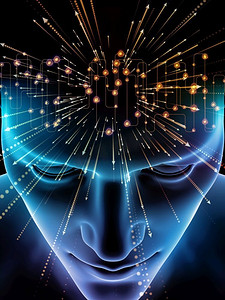 《心灵的元素》系列。关于科学、教育和心智能力主题的人头和技术符号的3D插图