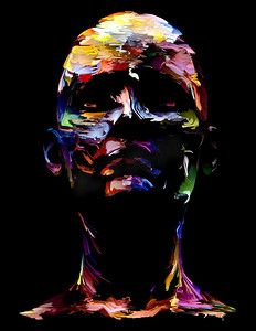 丰富的色彩涂料系列。抽象的人在艺术、能量、创造力和情感的主题上的面孔。