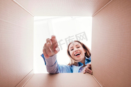 smiley woman inside bottom box view