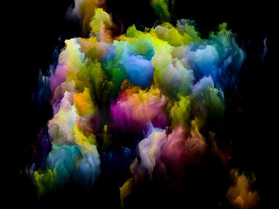 彩色渐变烟雾摄影照片_七彩彩虹岛系列。与艺术、创意和设计相关的充满活力的色调和渐变的相互作用