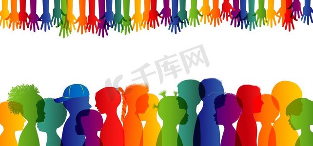 具有不同文化和种族的儿童之间的融合.箭头图表