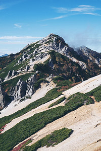 全景山风景景观Tsubakuro山在日本北部阿尔卑斯山在长野，日本。冒险和登山活动概念。