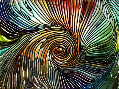 彩色图案系列含铅玻璃设计的构图让人想起新艺术运动，与自然、美和灵性的隐喻关系