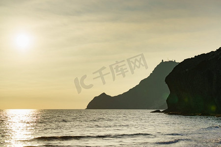 西班牙的海岸景观Monsul海滩在Cabo de Gata Nijar Natural Park，省Almeria Andalusia.. Monsul海滩，Park Cabo de Gata在西班牙