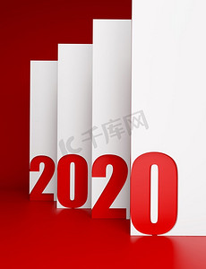 2020海报背景摄影照片_2020新年快乐创意设计背景或贺卡。3D渲染