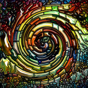 螺旋涡流系列。色彩碎片的彩色玻璃漩涡图案在多彩的设计、创意、艺术和想象中的相互作用
