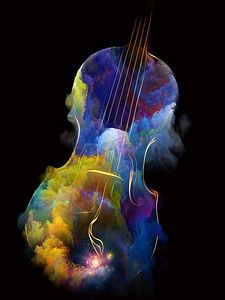 小提琴表演摄影照片_小提琴线条和彩色星云绘画插图的主题音乐，歌曲和表演艺术。小提琴梦系列