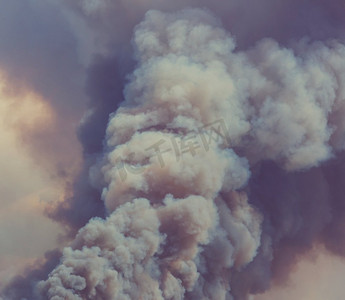 冰山丛林摄影照片_路边的大火冒出的烟
