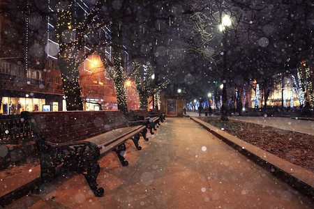 背景模糊城市晚上的雪