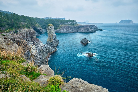 韩国济州岛，Oedolgae Rock旅游景点。韩国济州岛Oedolgae Rock