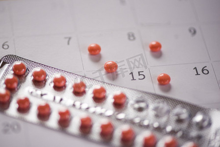 避孕药防止怀孕避孕概念/生育控制与日历背景—保健和医学